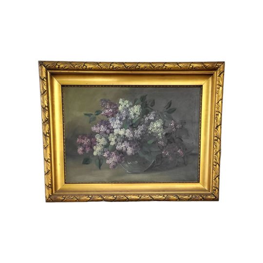 Antique Oil Painting – Lilac Still Life in Original Gilt Frame, c. 1920s