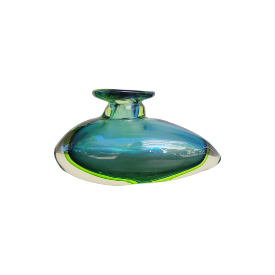 Mid-Century Flavio Poli for Seguso Vetri d’Arte ‘Submarine’ Sommerso Murano Glass Vase, Blue & Green