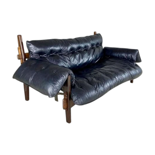 Moleca Sofa by Sergio Rodrigues, Brazil – Solid Brazilian Hardwood, Leather Straps, Original Leather Upholstery
