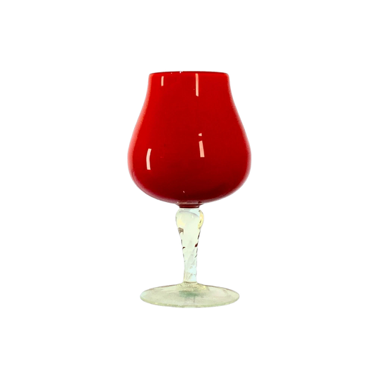 Small Red Glass Brandy Balloon with Clear Stem