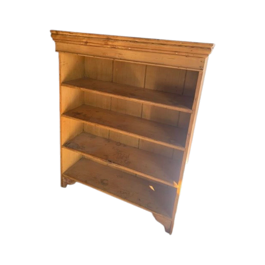 19th-Century English Pine Open-Shelf Bookcase on Bracket Feet, c. 1870, Beeswax Finish