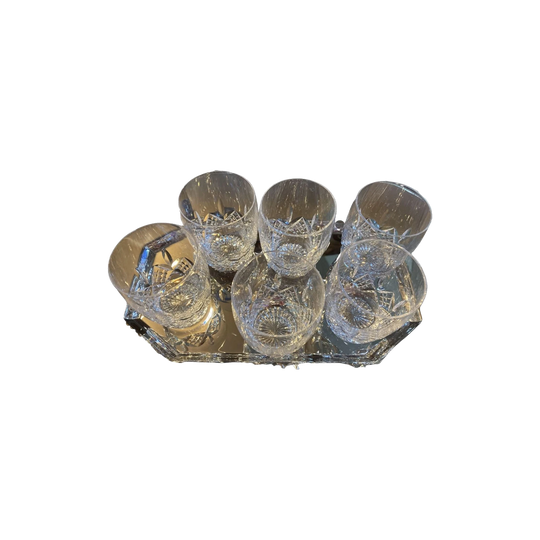 Stuart Crystal Glengarry Small Glasses, Set of 6 – Water/Juice/Whisky, Etched “Stuart England”, 1950s