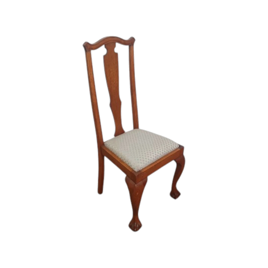 Antique Oak Occasional Chair with Grey Upholstered Seat