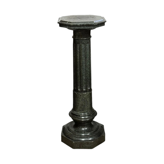 19th-Century French Green Marble Pedestal with Reeded Column and Octagonal Top, c.1880