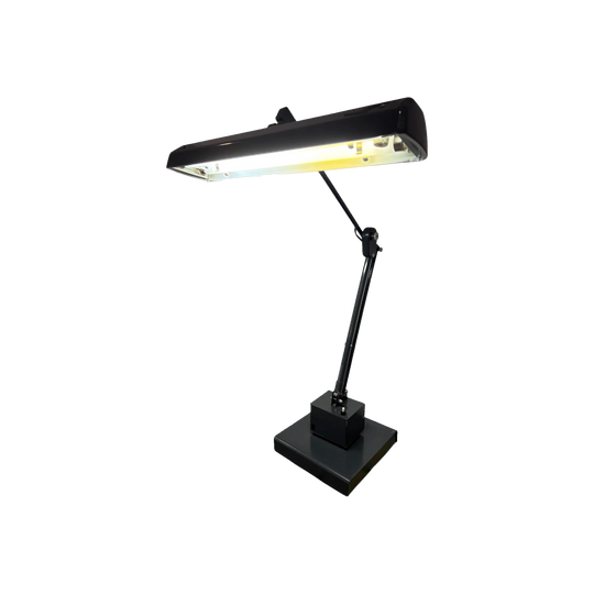 Vintage Industrial Planet Lamp, Twin Fluorescent Tubes, Grey Housing, Adjustable Configuration