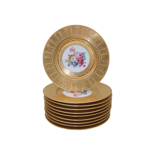 Set of 10 gilded dessert plates by Heinrich & Co of Bavaria