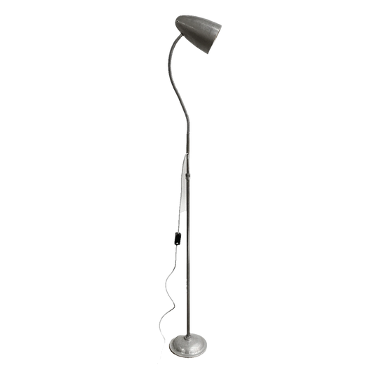 Mid-Century Gooseneck Floor Lamp with Spun Aluminium Bullet Shade and Telescopic Stainless Steel Stand