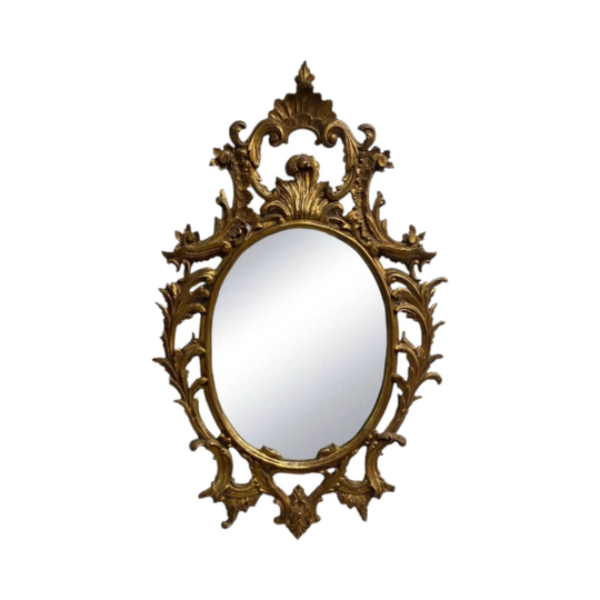 Early 20th-Century Baroque-Style Oval Mirror with Ornate Antique Gold Frame