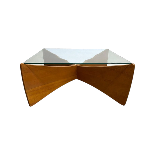 TH Brown 'Venus' Coffee Table, Solid Timber Base and Glass Top