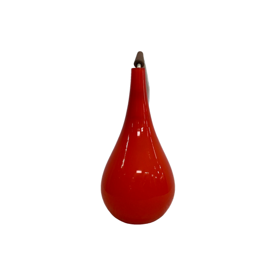 Holmegaard Mid-Century Teardrop Glass Pendant Light, Denmark c.1960s, Dark Orange with Teak Top