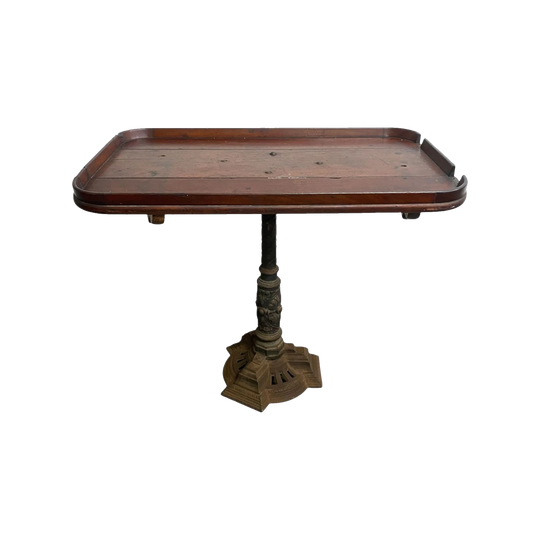 Antique Victorian Drop-Side Pedestal Side Table or Console, Cedar Top and Ornate Cast Iron Base