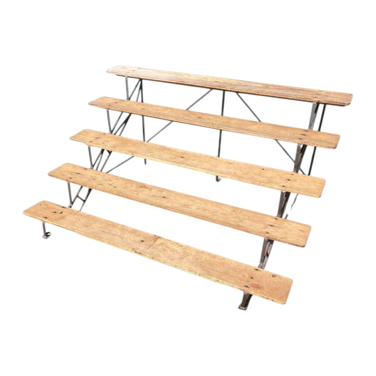 Vintage Pine and Wrought Steel Five-Tier Bleacher Seating Stand, 1940s–50s