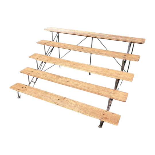 Vintage Pine and Wrought Steel Five-Tier Bleacher Seating Stand, 1940s–50s