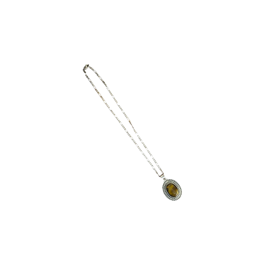 Vintage Tiger’s Eye Sterling Silver Pendant on 925 Figaro Chain, 50 cm
