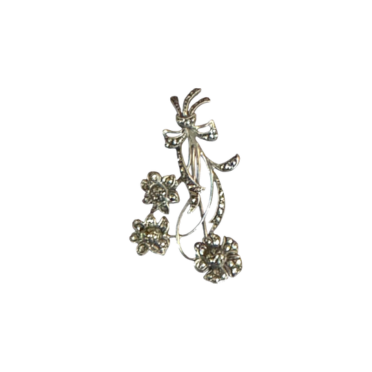 Vintage Sterling Silver and Marcasite Floral Brooch