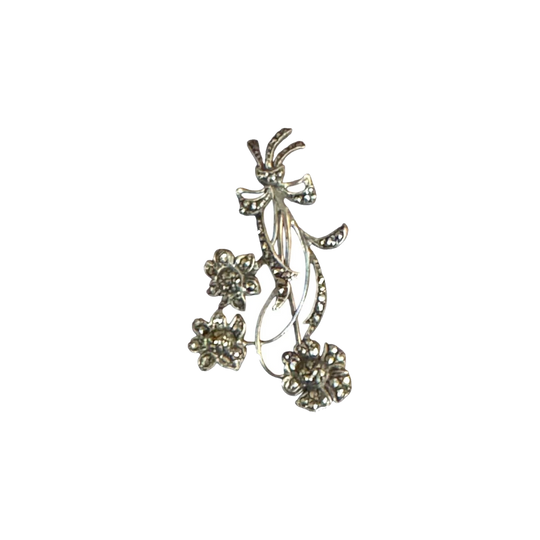 Vintage Sterling Silver and Marcasite Floral Brooch