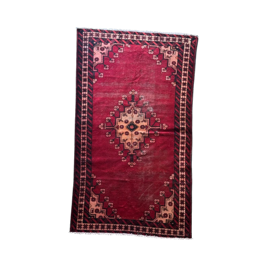 Vintage Hand-Knotted Persian Hamadan Carpet, Rich Red Tones