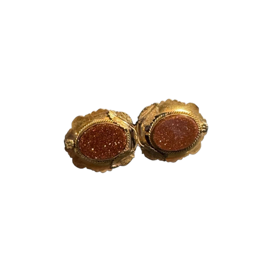 Antique Victorian Gold-Plated Goldstone Brooch