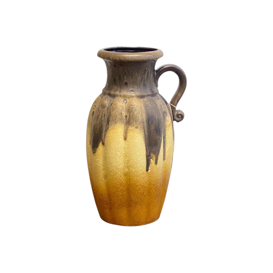 Scheurich Keramik 492-44 Large West German Ceramic Vase, Mustard and Brown Glaze, 1970s