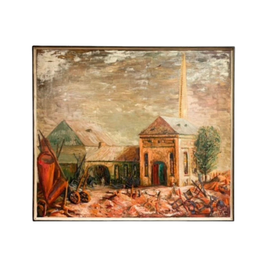 Mid-Century Australian Impressionist Painting, 'Buildings near Bathurst' by Norma Sweetnam