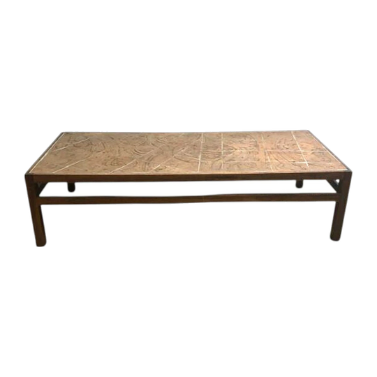 Mid-Century Danish Coffee Table in Brazilian Rosewood with Signed Stoneware Tile Top