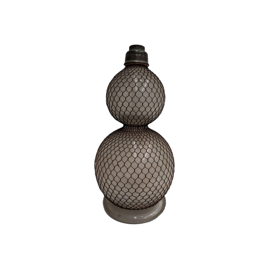 Antique French Soda Syphon in Bubble Glass with Mesh Overlay, 43 cm