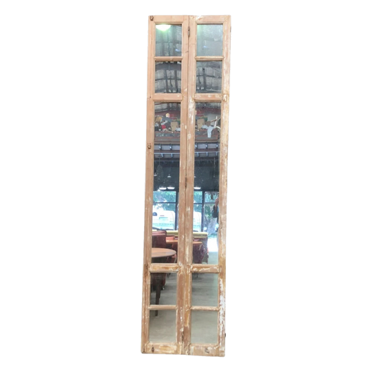 Pair of Tall Vintage Rustic Wooden Folding Doors with Mirrored Backs