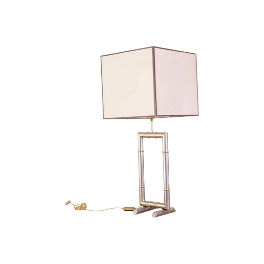 Chrome Faux Bamboo Table Lamp, Jacques Adnet Style, French, Mid to Late 20th Century