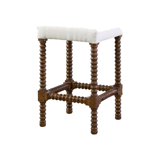 Bobbin Reel Bar Stool in Distressed European Oak with Light Walnut Finish, 70 cm H