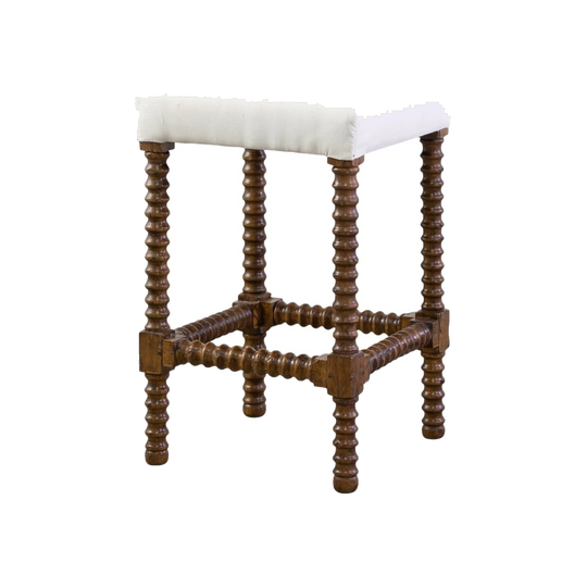 Bobbin Reel Bar Stool in Distressed European Oak with Light Walnut Finish, 70 cm H