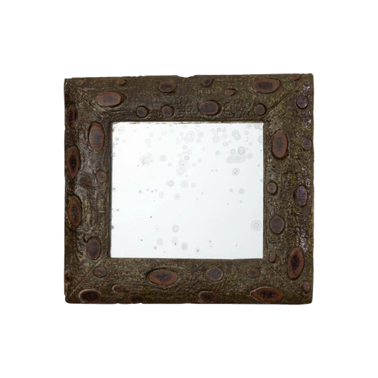 Mid-20th Century French Concrete Mirror with Inset Wooden Sections