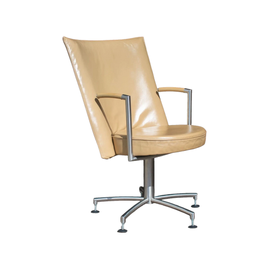 Erik Jørgensen EJ70 “Partner” Swivel Chair by Foersom & Hiort-Lorenzen, Butterscotch Leather, Woodmark Australia, c.2001
