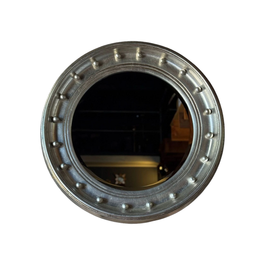 Vintage Silver-Gilt Bullseye Round Mirror with Studded Frame, 89 cm Diameter