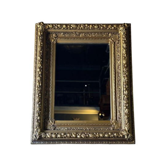 Antique Gilt Timber & Gesso Framed Mirror with High-Relief Fruiting Vine and Foliate Motifs