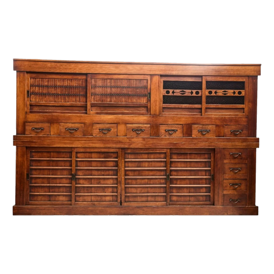Japanese Mizuya Kitchen Cabinet (Ku‑shaku), Edo Period c.1850, Shiga Prefecture – Cypress, Cedar and Zelkova, Large 9‑Foot