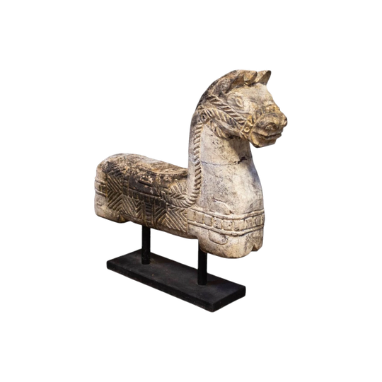 Wooden Horse Statue on Stand