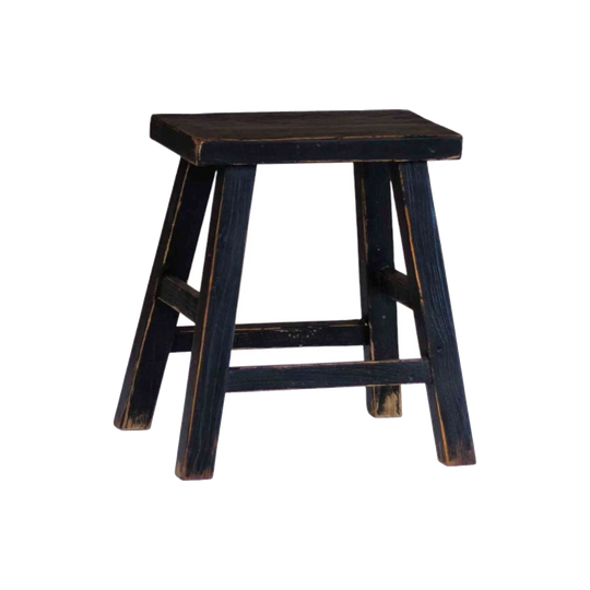 Elm Wood Old Rectangular Stool | Blackwash