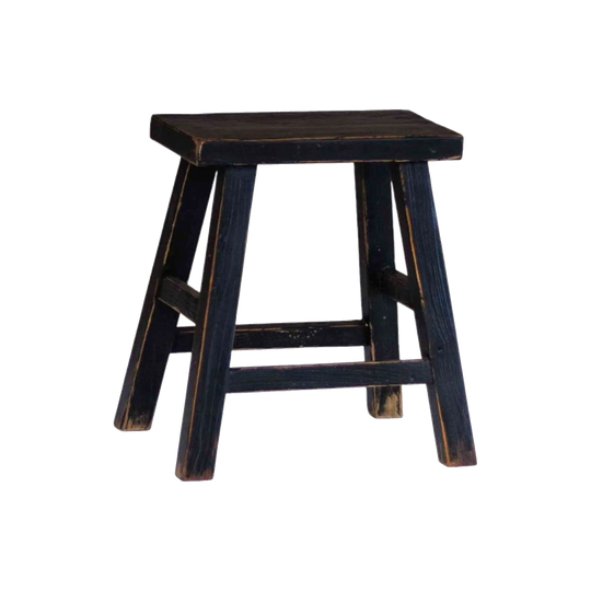 Elm Wood Old Rectangular Stool | Blackwash