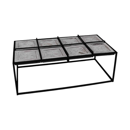 Indian Wooden 8 Section Coffee Table with Glass Top
