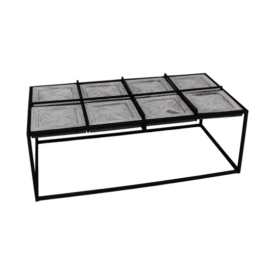 Indian Wooden 8 Section Coffee Table with Glass Top