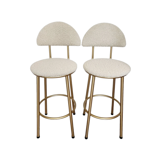 Pair of Upcycled Gold-Painted Stools with Cream Bouclé Seats