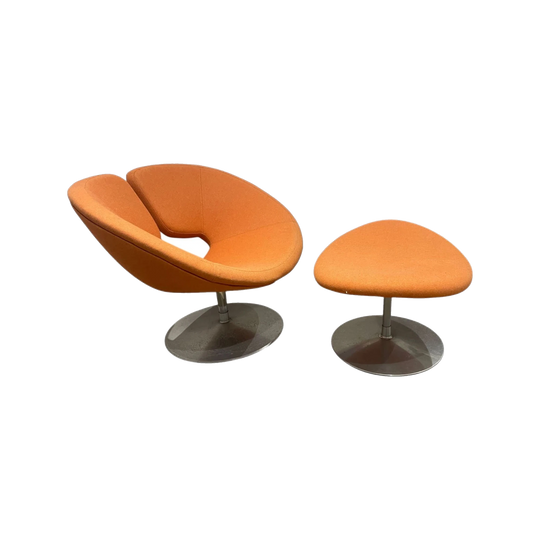 Artifort Apollo Swivel Lounge Chair with Matching Footstool – Orange, by Patrick Norguet