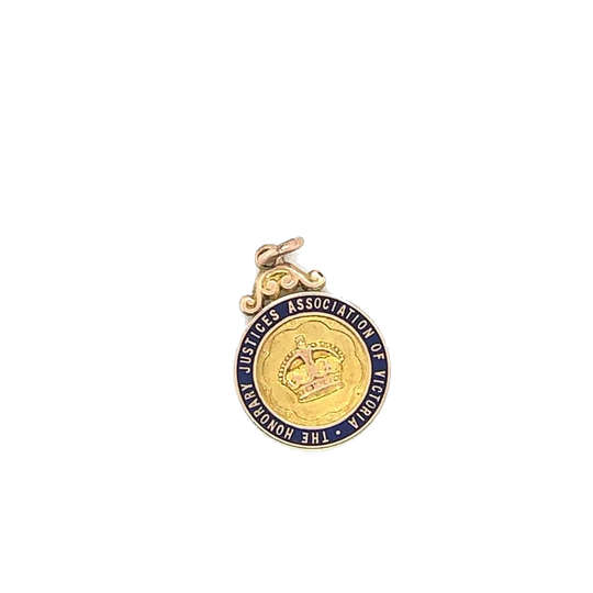 Australian 15ct Gold and Blue Enamel Justice of the Peace Pendant
