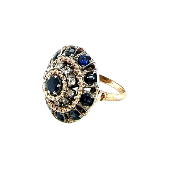 9ct Gold Cluster Cocktail Ring with Blue and White Sapphires