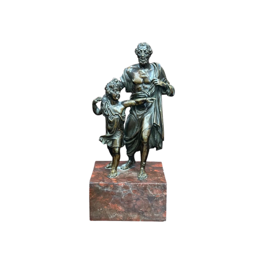 18th-Century Bronze Figure of Homer and His Guide Glaucus, c. 1760, on Solid Rouge Marble