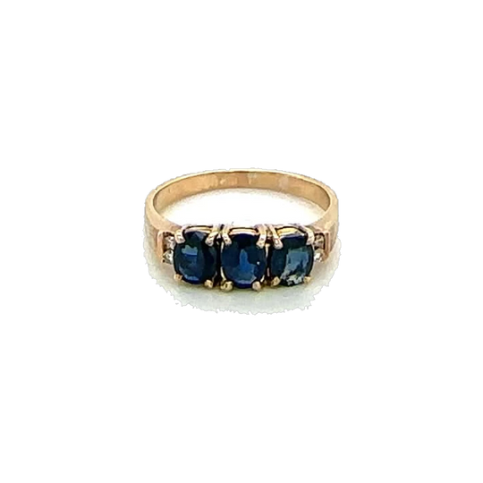 Three-Stone Deep Blue Sapphire and Diamond Ring with 3 Oval Sapphires (est. 1.08 ct) and Brilliant-Cut Diamond Accents (0.04 ct)