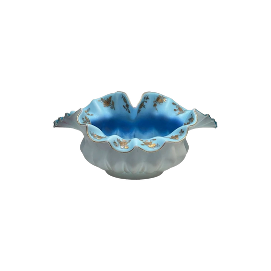 19th-Century English Blue Satin Glass Bowl, c. 1880 (Large)
