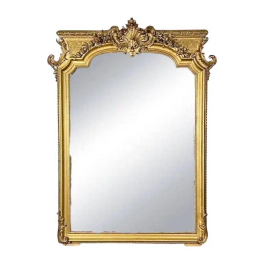 Antique French Napoleon III Gilt Overmantel Mirror, Paris c.1865, 19th Century, Bevelled Silvered Plate with Louis XV/XVI Influences