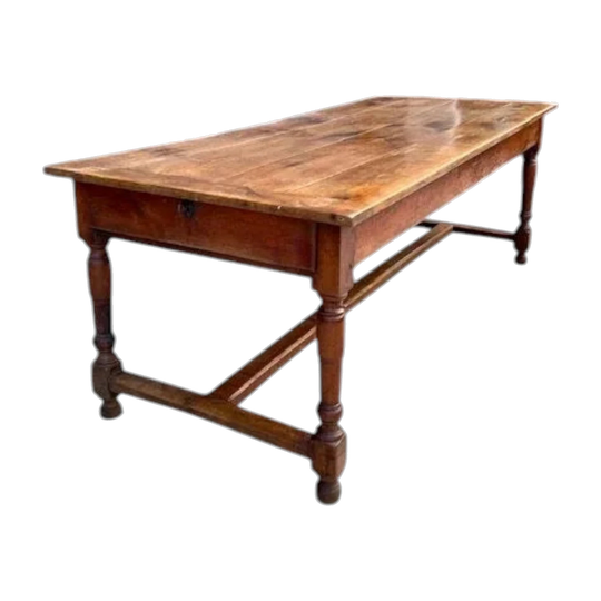 Antique French 19th Century Cherrywood Farmhouse Table with Plank Top, Breadboard Ends and Twin End Drawers