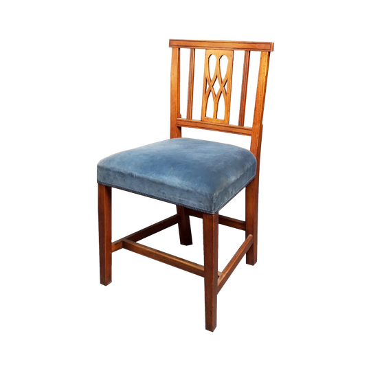 Pair of Antique English George III Oak Provincial Dining Chairs with Ebony Line Inlay, Late 18th Century